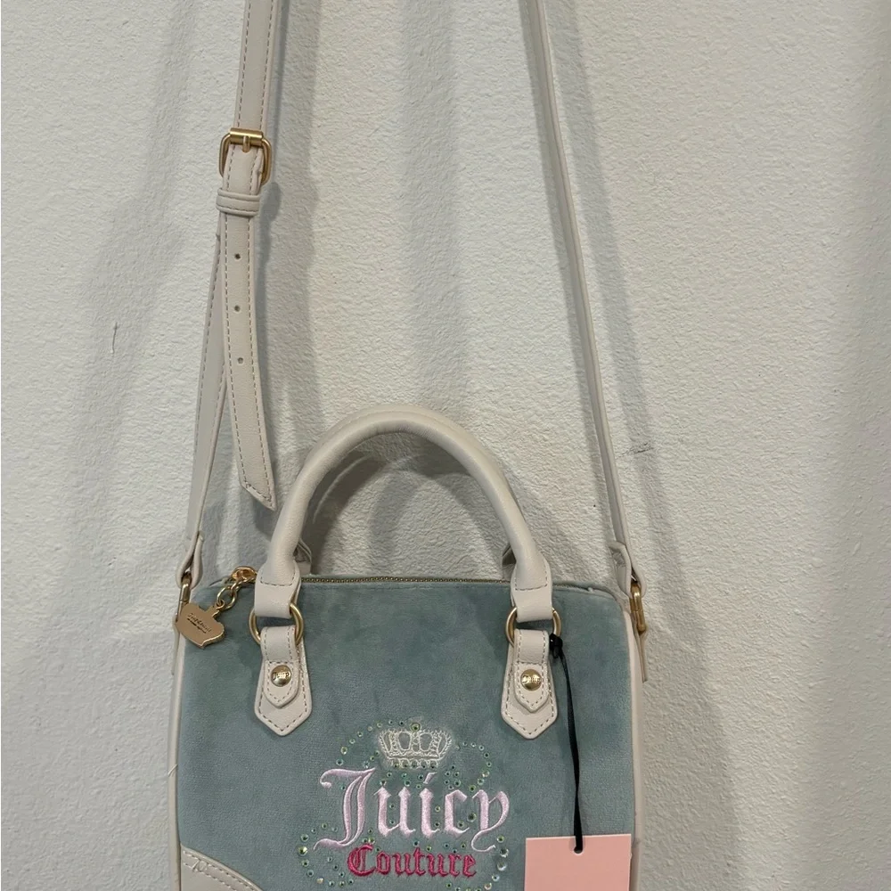 Juicy Couture Heritage Speedy Satchel Sage Velour Rhinestone Bag NWT‎